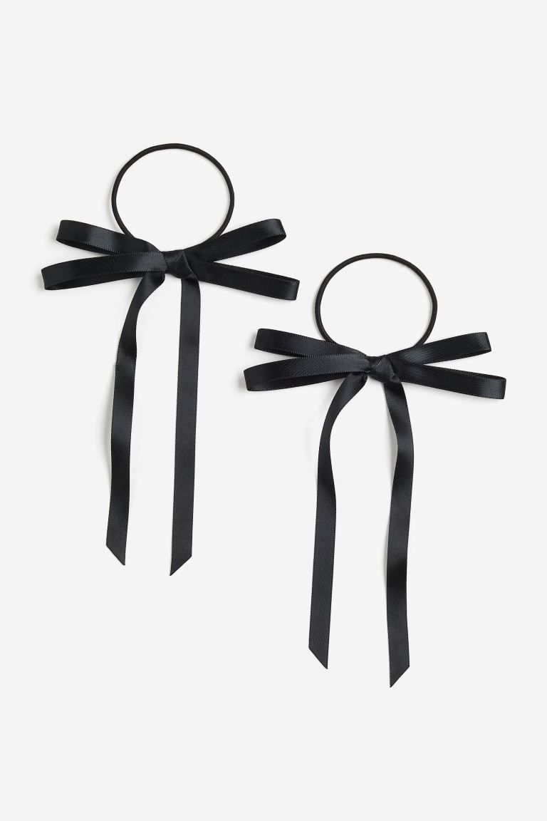 2-pack bow-detail hair elastics - Black - Ladies | H&M US | H&M (US + CA)