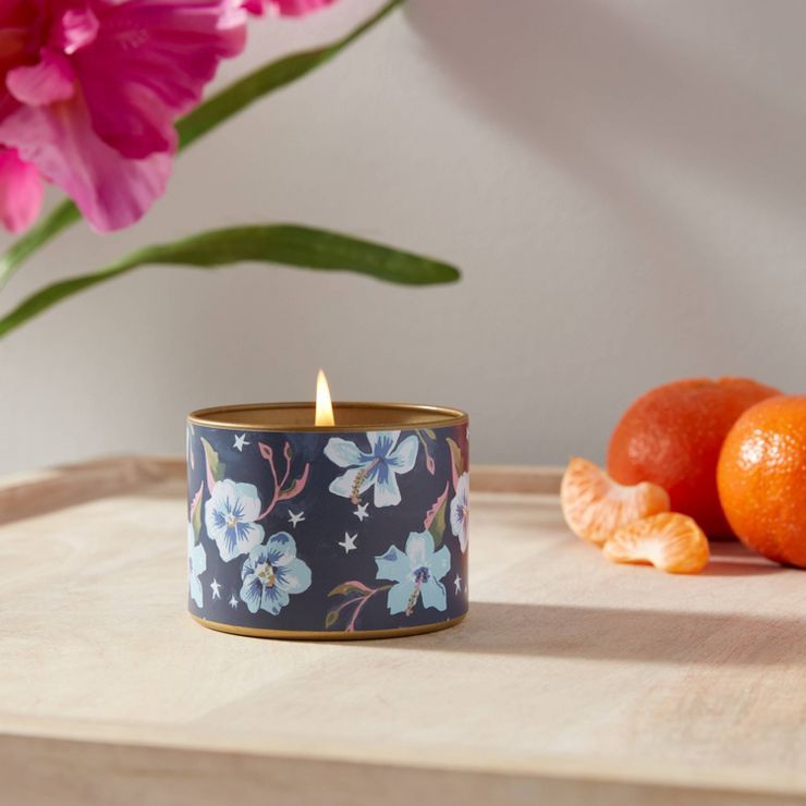 4oz Mini Patterned Tin Moonlit Hibiscus Candle - Opalhouse™ | Target