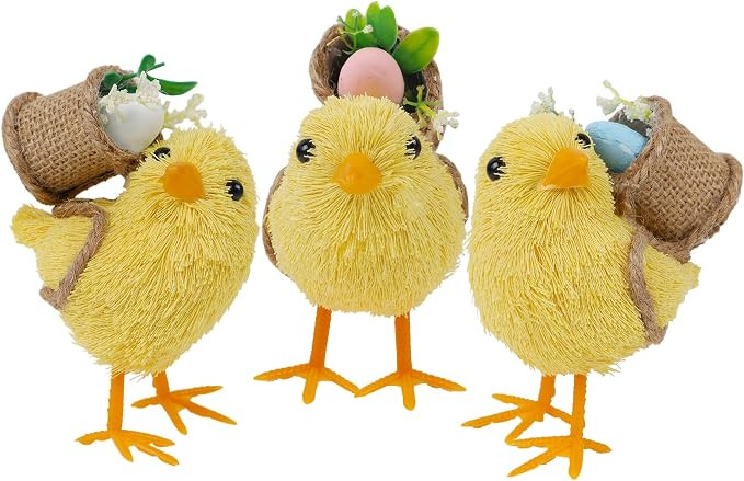 DR.DUDU Set of 3 Easter Decorations 4.5" Straw Chick Figurines with Egg Baskets, Realistic Baby C... | Amazon (US)