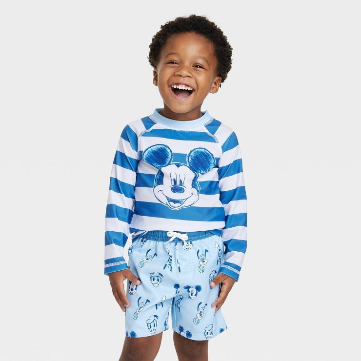 Toddler Boys' Mickey Mouse 2pc Rash Guard Set - Blue | Target