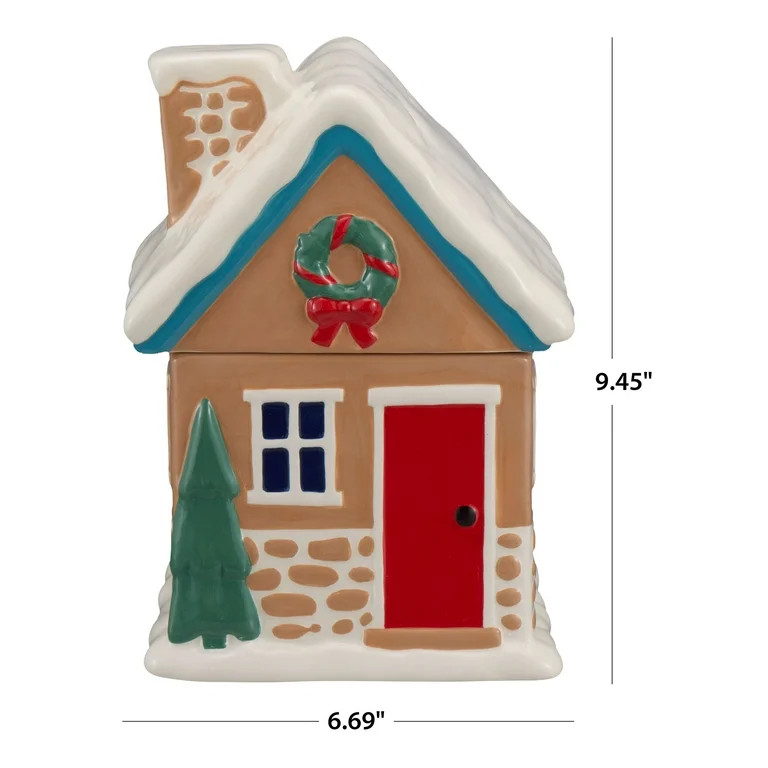 Holiday Time 57-Oz Gingerbread House Glazed Earthenware Ceramic Treat Jar with Lid, Multicolor | Walmart (US)