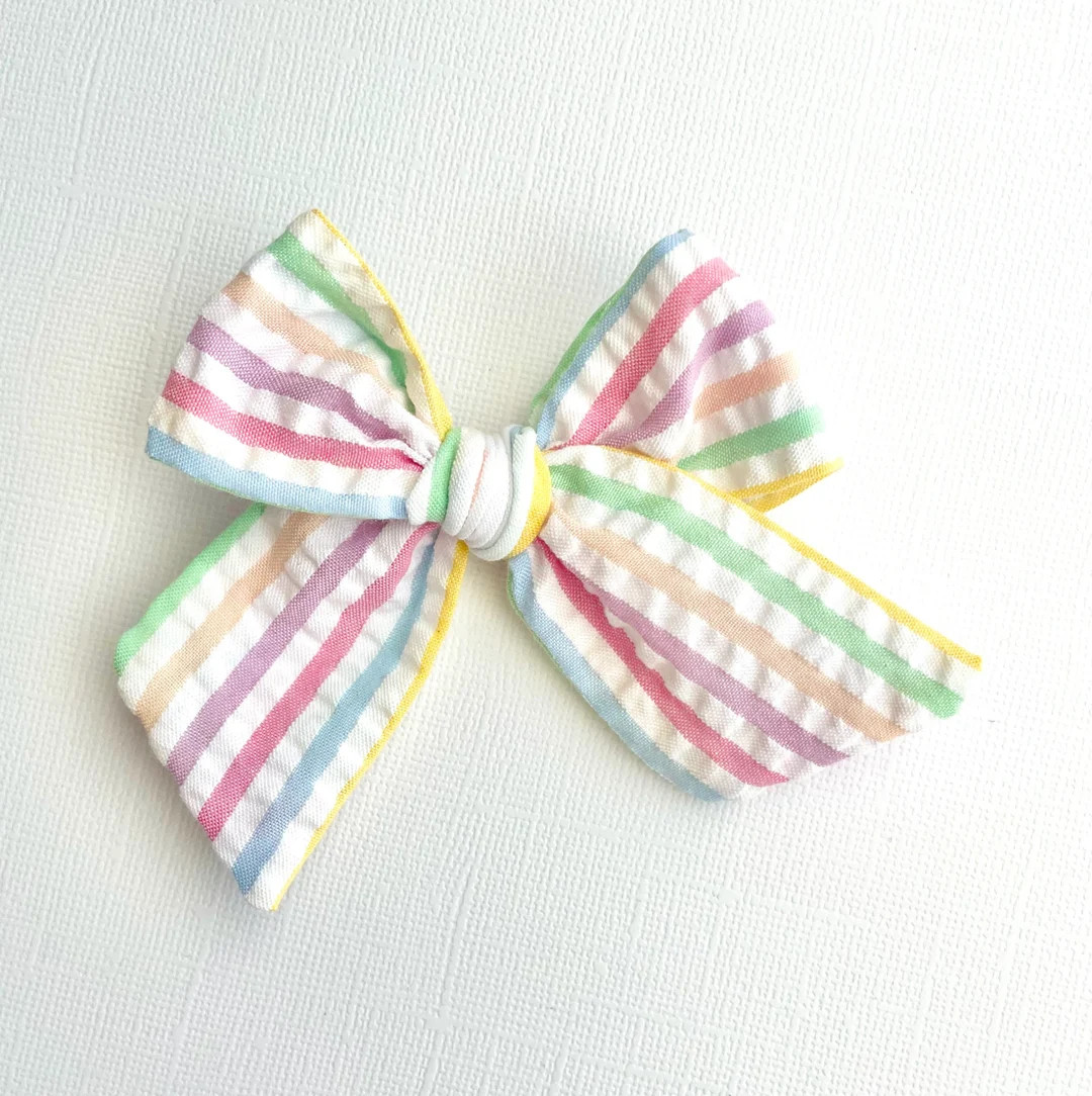 Spring Seersucker Bow  20 Styles  Summer Bow Pastel Stripe - Etsy | Etsy (US)