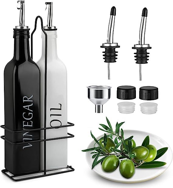 Farmhouse Oil and Vinegar Dispenser Set, Black & White Olive Oil Dispenser Bottle with Caddy Hold... | Amazon (US)