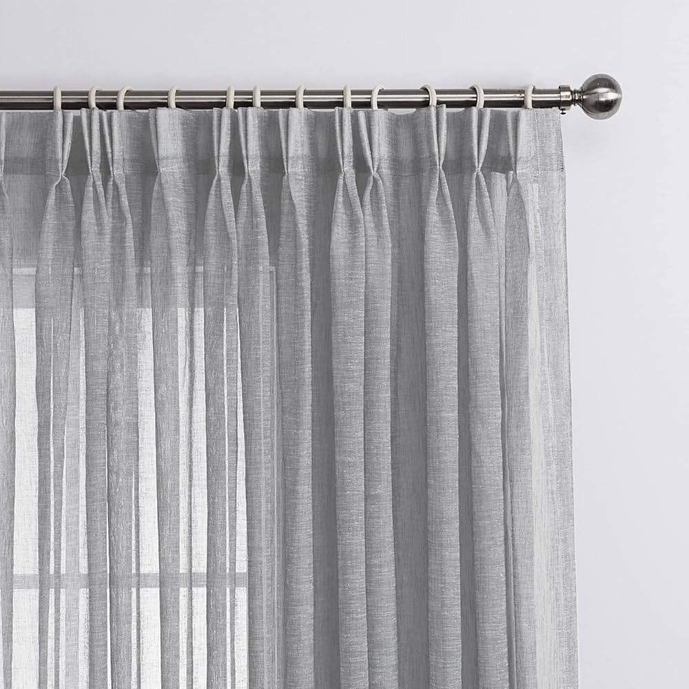LANTIME Sheer Curtains 108 inches Long, Faux Linen Double Pleated Window Sheer Curtains Panels Dr... | Amazon (US)