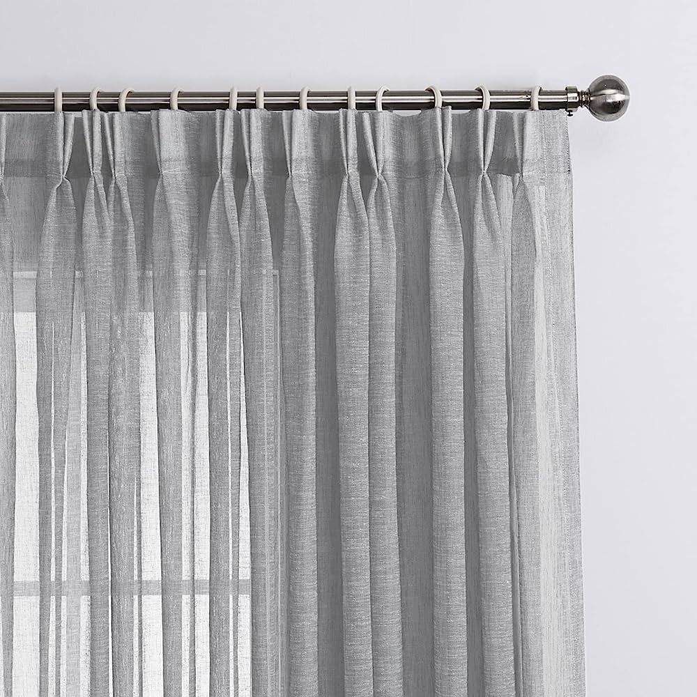 LANTIME Sheer Curtains 108 inches Long, Faux Linen Double Pleated Window Sheer Curtains Panels Dr... | Amazon (US)