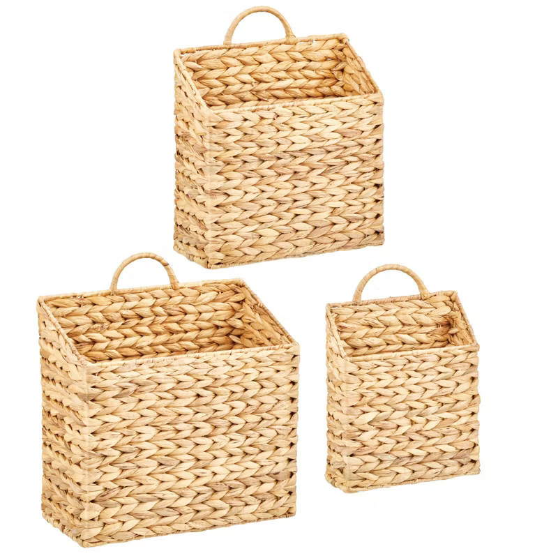 mDesign Woven Water Hyacinth Hanging Wall Storage Basket - Set of 3, Natural | Target