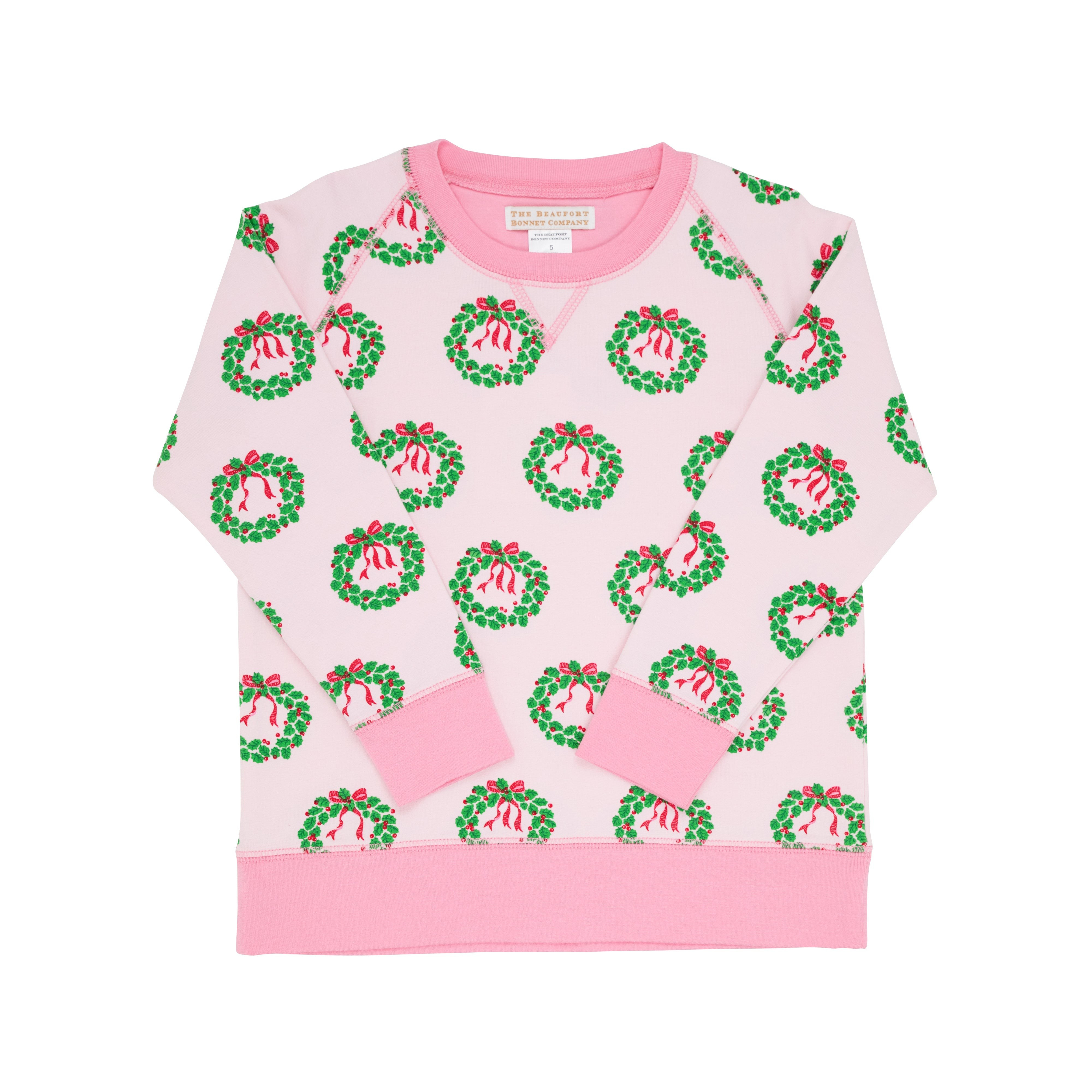Cassidy Comfy Crewneck - Deck The Halls with Bows & Holly with Hamptons Hot Pink | The Beaufort Bonnet Company