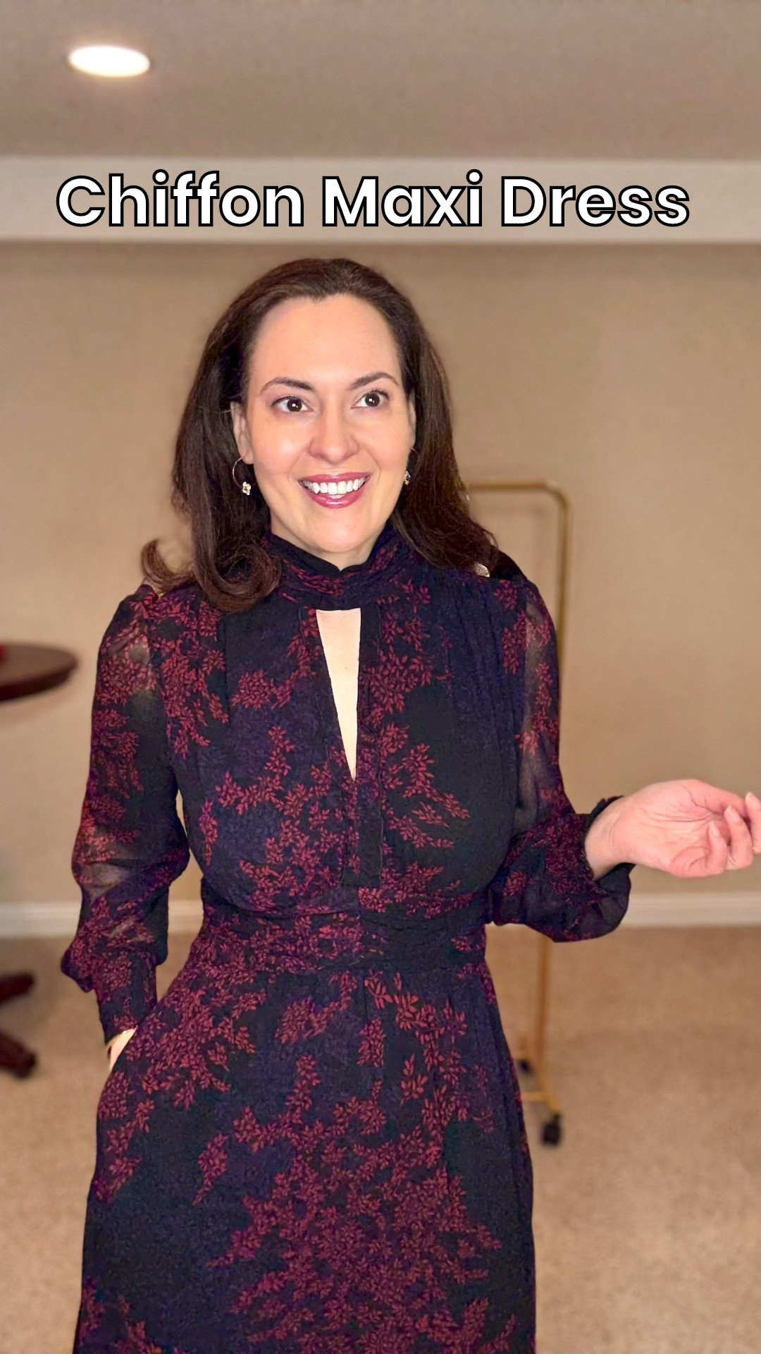 Beautiful chiffon floral maxi dress. I like the key hole cut out in the front. The sleeves are sheer and the dress has pockets. It’s the perfect Winter dress for dinner date or a party/special event. You could even dress this down and wear to work. I paired it with tights and booties. Wearing the dress in size 4  

#LTKOver40 #LTKSaleAlert #LTKootd