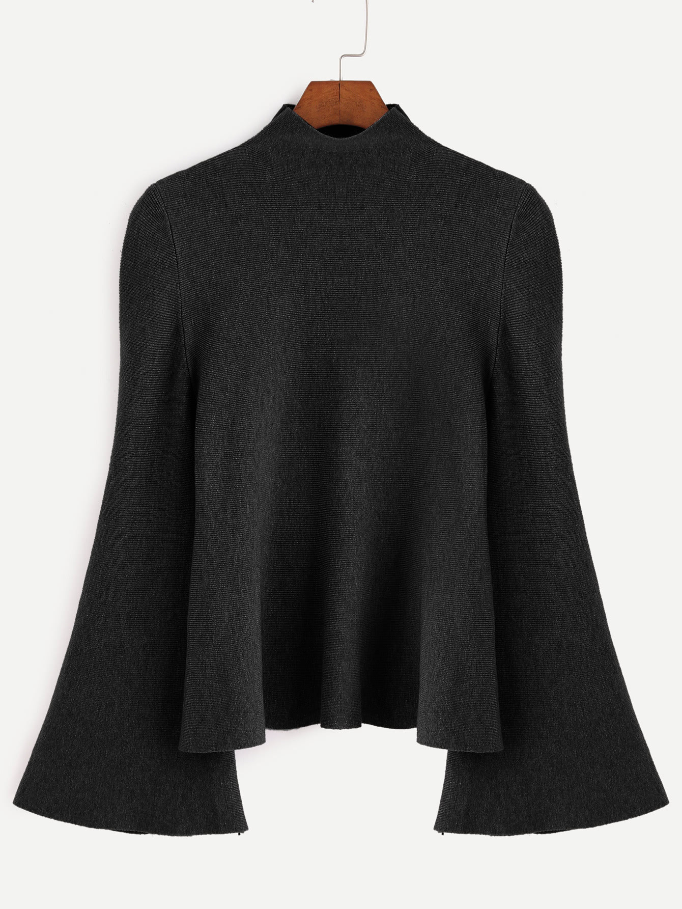 Black Mock Neck Bell Sleeve Jersey Sweater | SHEIN
