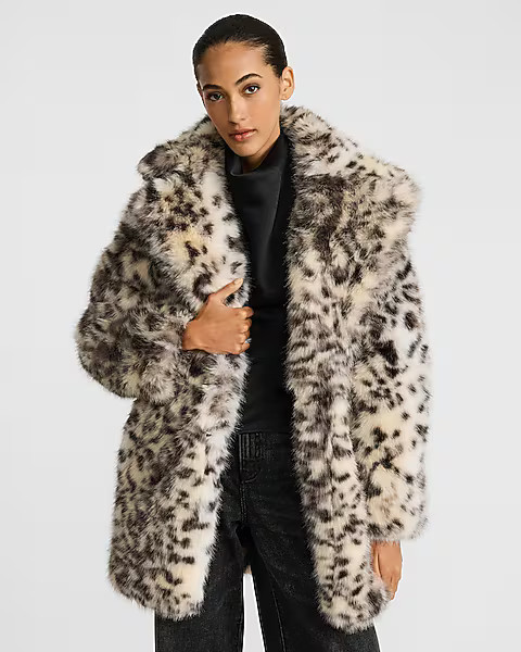 Leopard Faux Fur Mid Length Coat | Express