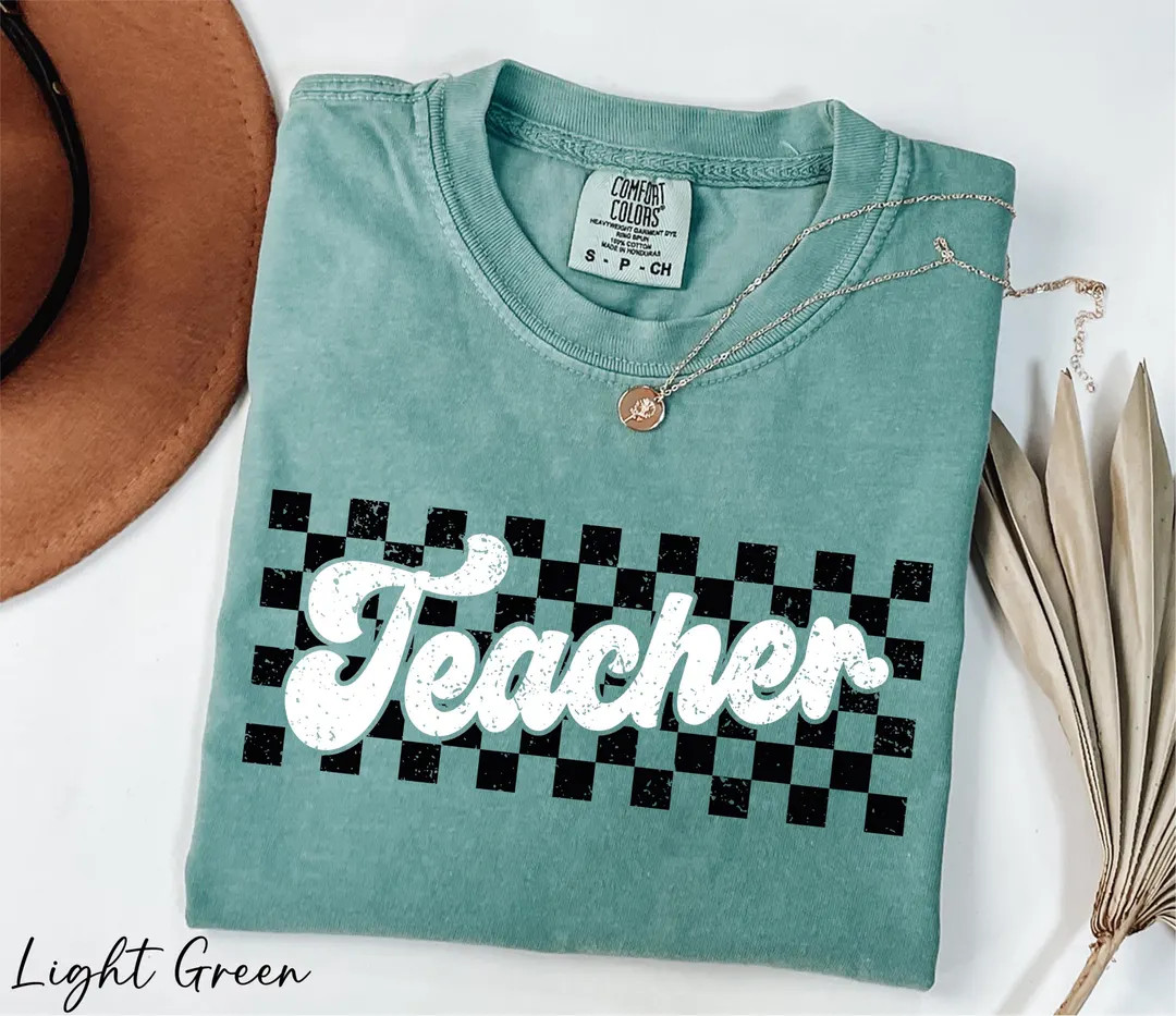 Comfort Colors® Checkered Teacher Shirt, Teacher Appreciation Shirt, Retro Teacher Shirt, Checke... | Etsy (US)
