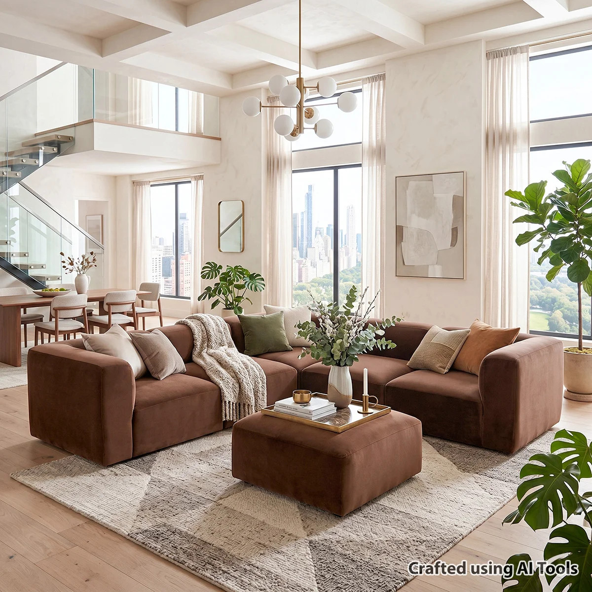 Modern 6-Piece Modular Sectional Sofa with Ottoman, L-Shaped Performance Velvet Sofa with Deep Se... | Wayfair North America
