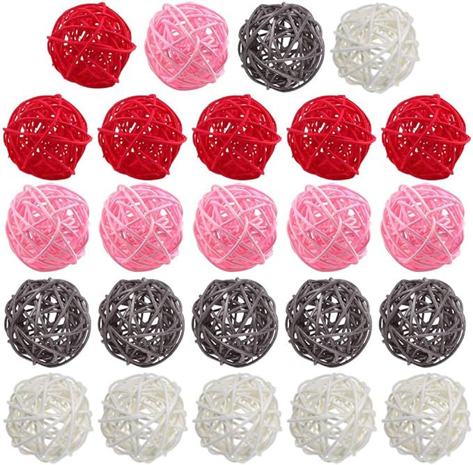 DomeStar 24PCS Pink Decorative Balls for Bowl Centerpiece, 2 Inches Cute Rattan Balls Wicker Ball... | Amazon (US)