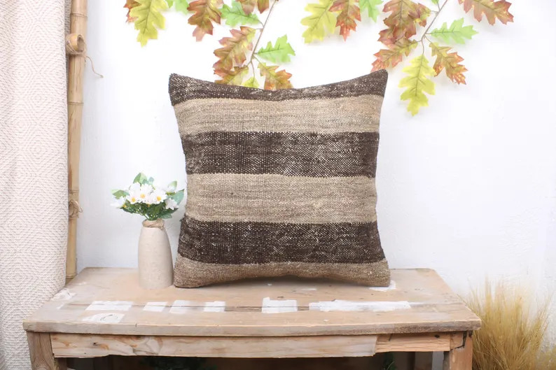 Interior Designer Pillow, Turkish Pillow, 18x18 Throw Kilim Pillow, Gift Pillow, Brown Pillow Cov... | Etsy (US)