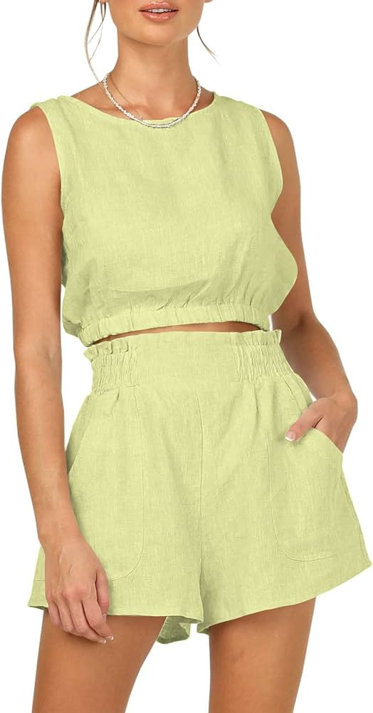 Trendy Queen Womens Tracksuits Summer 2 Piece Outfits Short Sets Sleeveless Two Piece Lounge High... | Amazon (US)