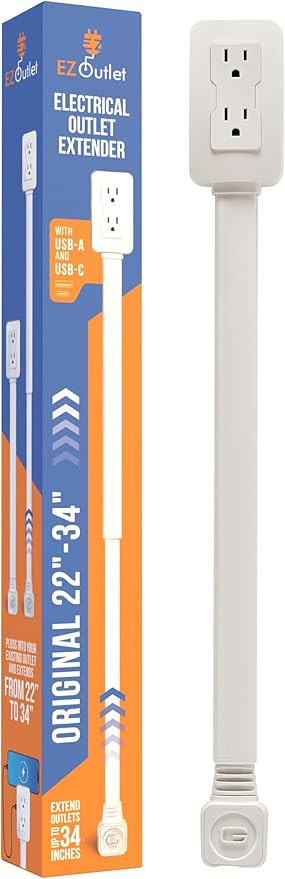 EZ Outlet Electrical Outlet Extender. Access Hard-to-Reach Outlets! Features USB-A, USB-C, and 2 ... | Amazon (US)