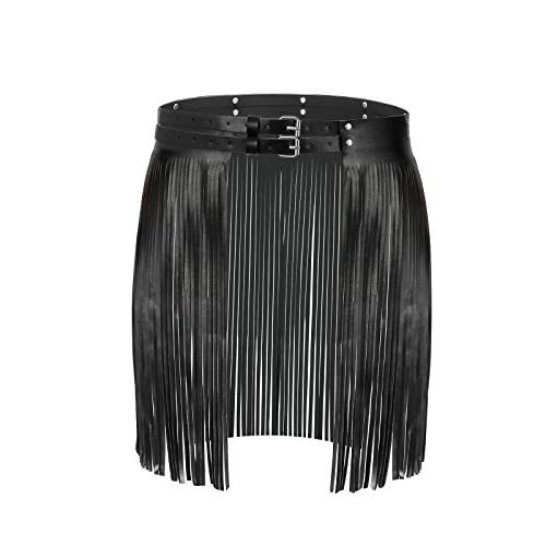 JASGOOD Wide Tassel Waist Belt for Women Fringe Black PU Leather Gypsy Style Belt for Ladies Punk Outfit (Fit Size 27"-30" Tassel length 40cm) | Amazon (US)
