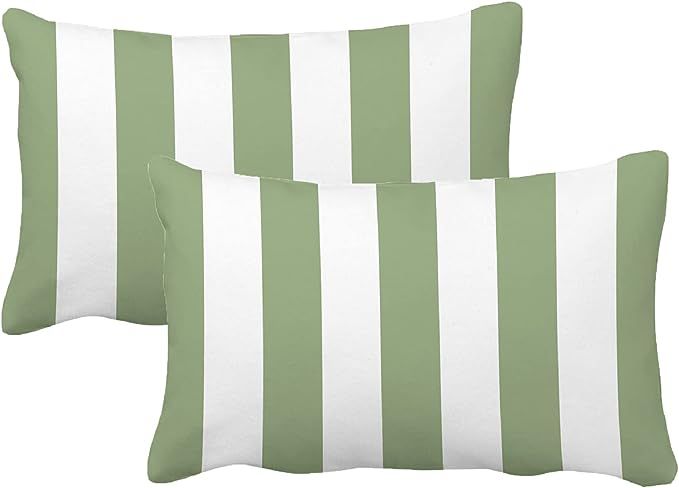 Leaveland Sage Green and White Stripe Set of 2 12x20 Inch Cotton Polyester Rectangle Throw Pillow... | Amazon (US)