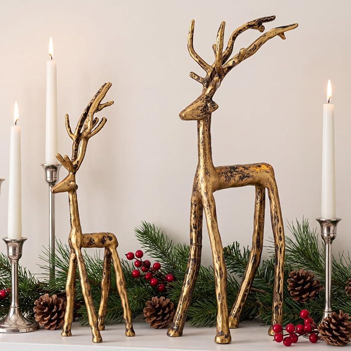 Yinkin 2pcs Christmas Reindeer Statue Rustic Reindeer Christmas Table Decor | Amazon (US)