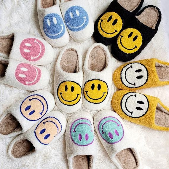 Smiley Face Slippers - Fuzzy Slippers - House Slippers - Cute Warm Slippers - Indoor Slipper | Etsy (US)