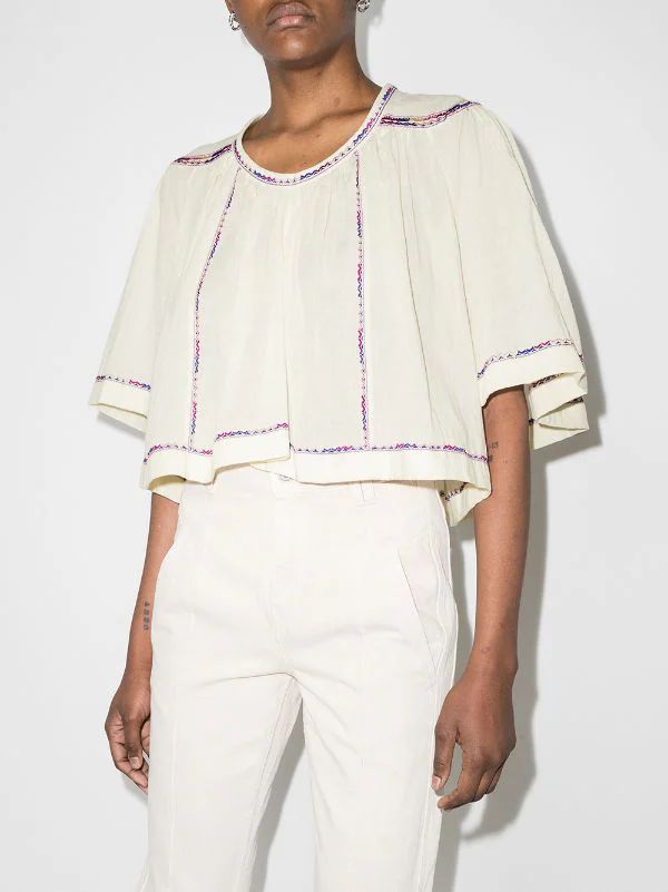 embroidered cotton cropped blouse | Farfetch Global