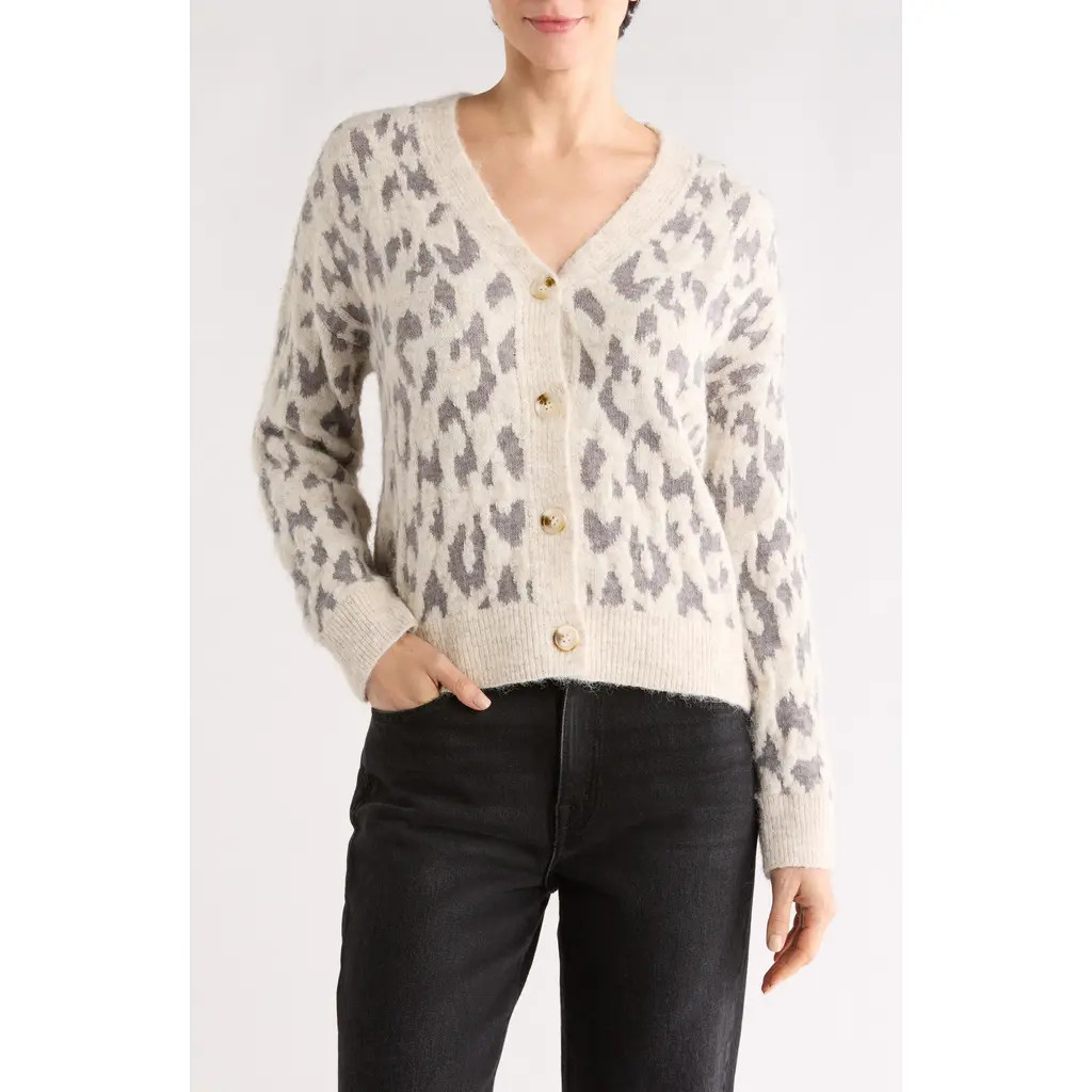 SUNDAY EDITION Leopard Print Cardigan in Beige-Leopard at Nordstrom Rack, Size Large | Nordstrom Rack