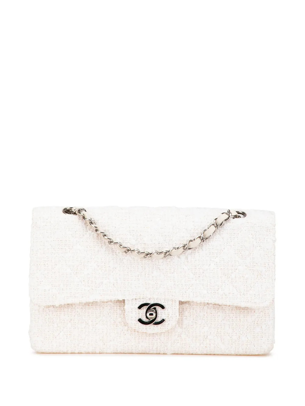CHANEL Pre-Owned 2003-2004 Medium Classic Tweed Double Flap shoulder bag - White | Farfetch Global