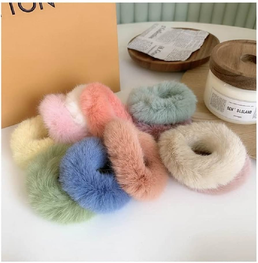6 Pcs Pom Pom Hair Ties, Fuzzy Hair Scrunchies Soft Hair Ties,Ponytail Holders With Faux Rabbit F... | Amazon (US)