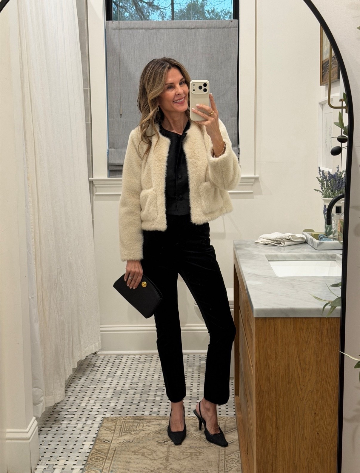 -Fur jacket sz XS  a small would work too!
-velvet pants are perfect. I’m 5’6”

#LTKootd #LTKHoliday