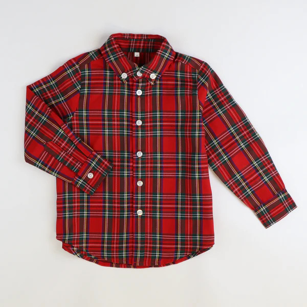 Classic Christmas Plaid Long Sleeve Button Down Shirt | Southern Smocked Co.