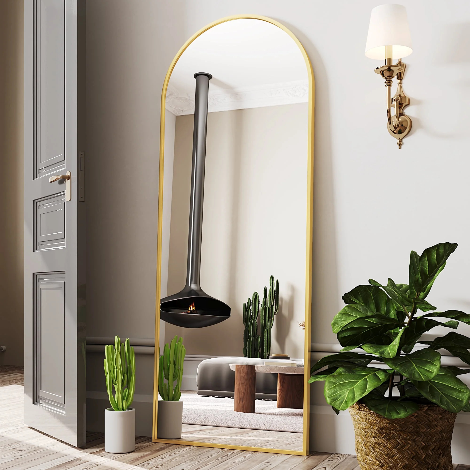 Antok 64"x 21" Arched Full Length Mirror Standing Floor Mirror Stand Up Mirror, Gold Frame | Walmart (US)