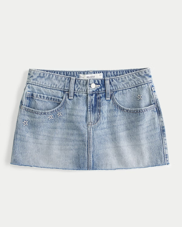 Low-Rise Star Embroidered Denim Mini Skort | Hollister (US)
