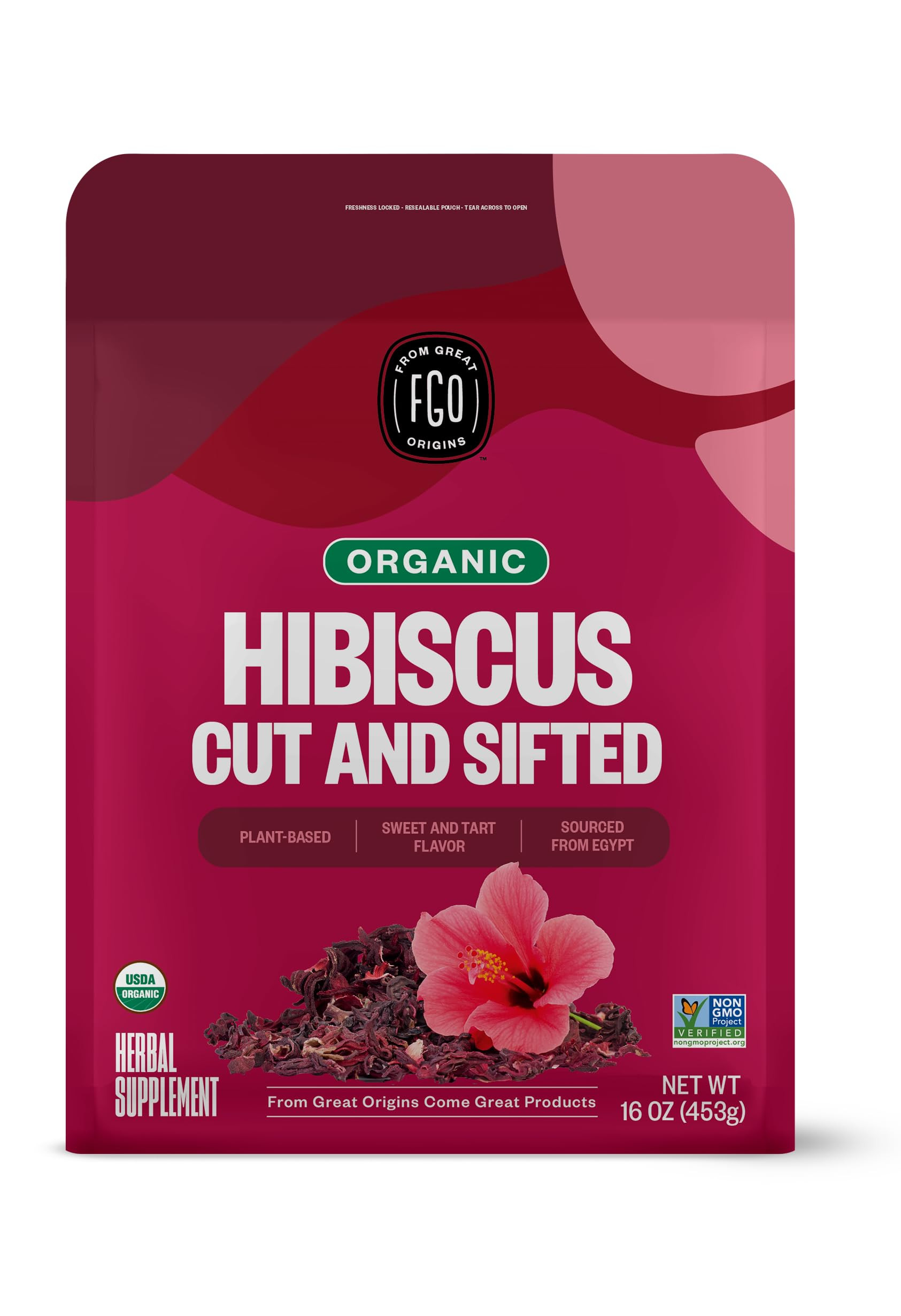 FGO Organic Hibiscus Flowers, Cut and Sifted, 16oz Bulk Resealable Bag, Packaging May Vary (Pack ... | Amazon (US)