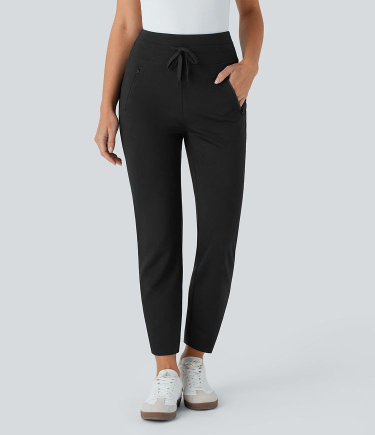 Halara Flex™ Mid Rise Drawstring Contrast Mesh Tapered Work Pants with Side Zip Pockets | HALARA