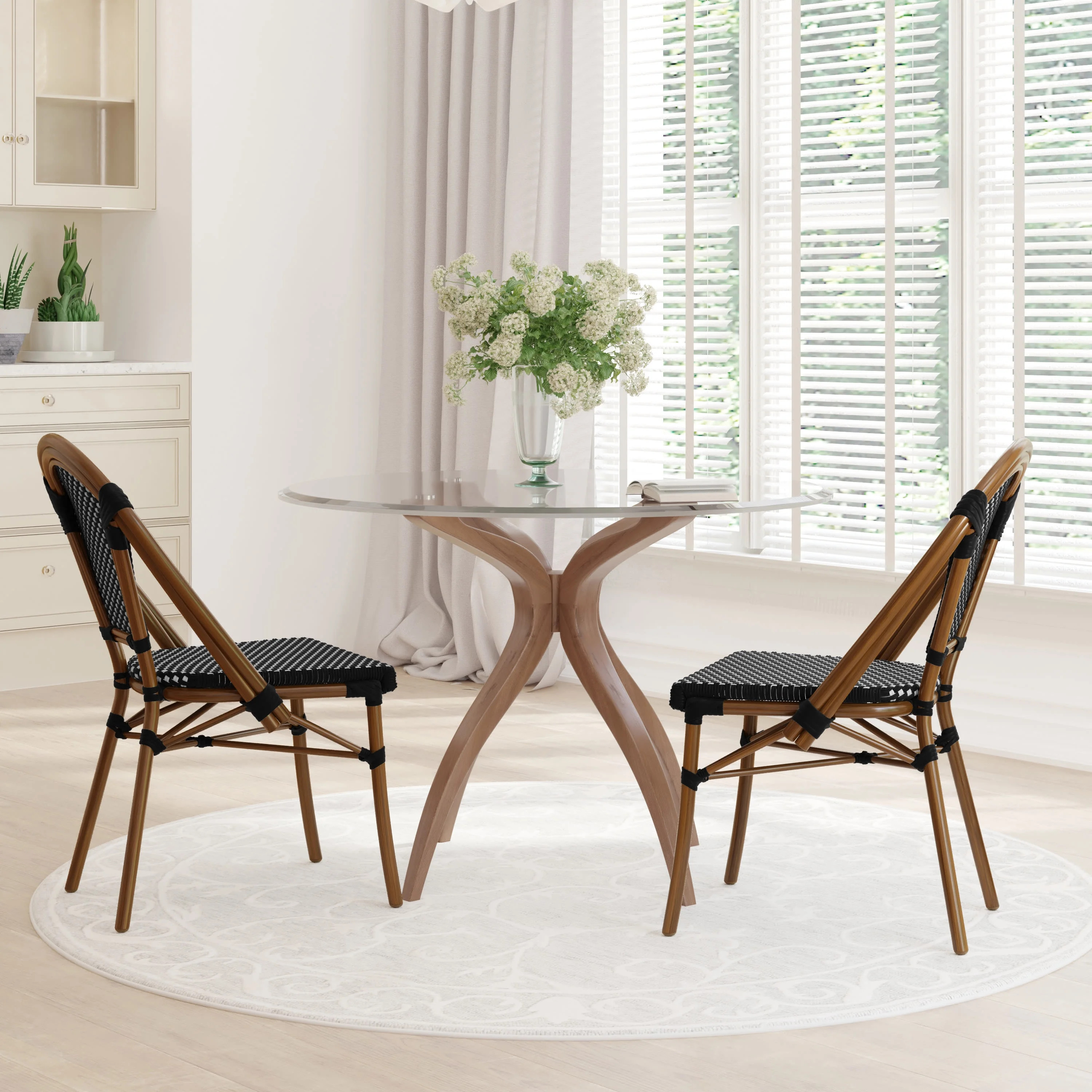 Emma + Oliver Set of Two Stacking Bistro Chairs with Black and White PE Seat and Back and Bamboo ... | Walmart (US)