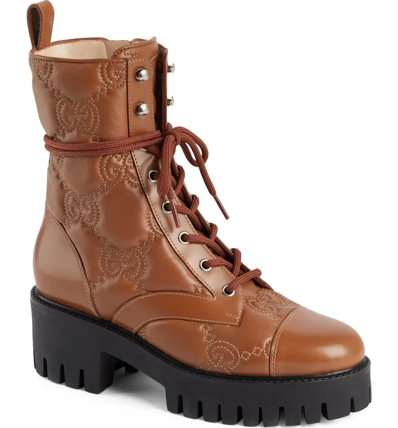 Logo Quilted Leather Combat Boot (Women) | Nordstrom