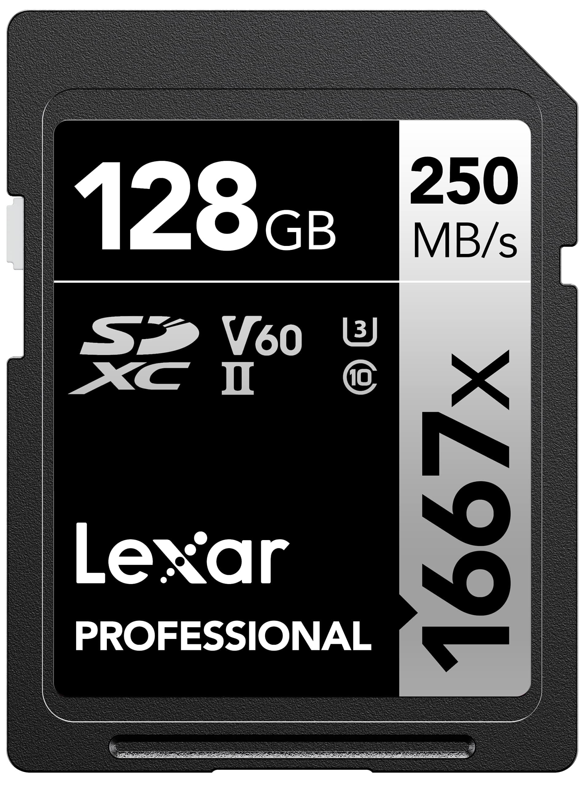 Lexar 128GB Professional 1667x SD Card, UHS-II, C10, U3, V60, Full HD, 4K, Up To 250MB/s Read SDX... | Amazon (US)