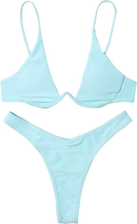 Verdusa Women's Sexy Triangle Bathing Two Pieces Swimsuit Bikini Set | Amazon (US)