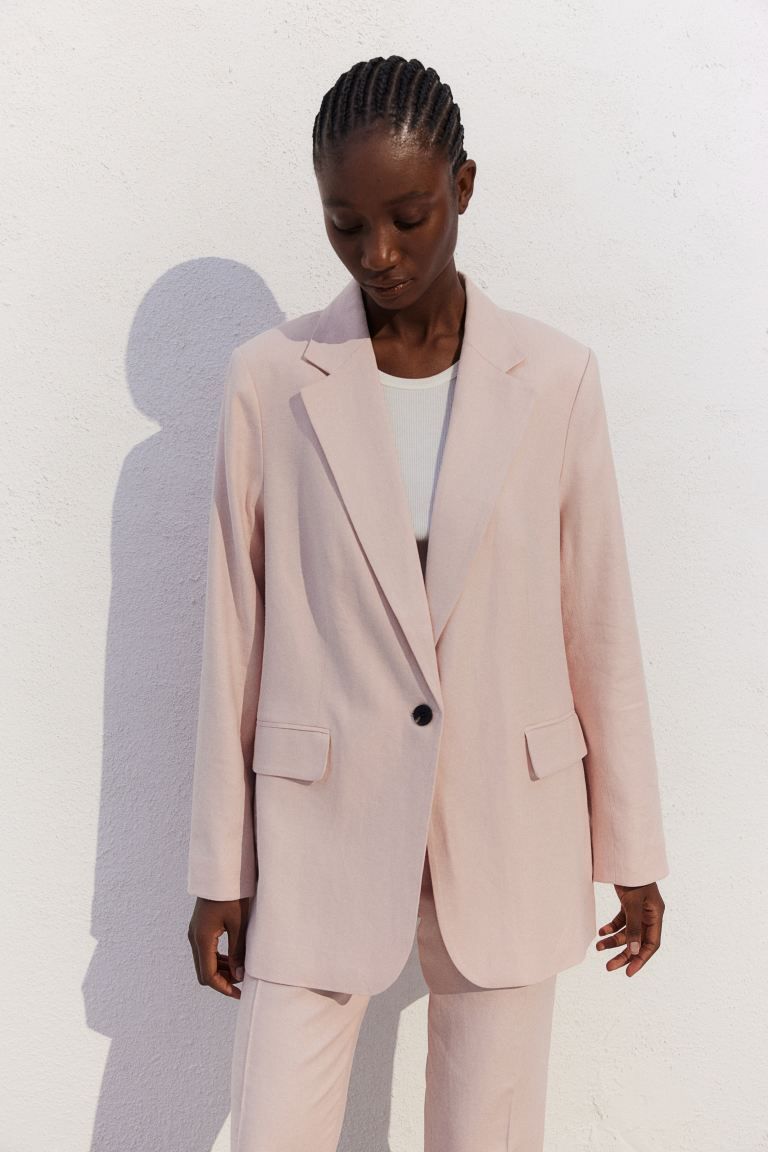 Linen-blend blazer - Light pink - Ladies | H&M GB | H&M (UK, MY, IN, SG, PH, TW, HK)