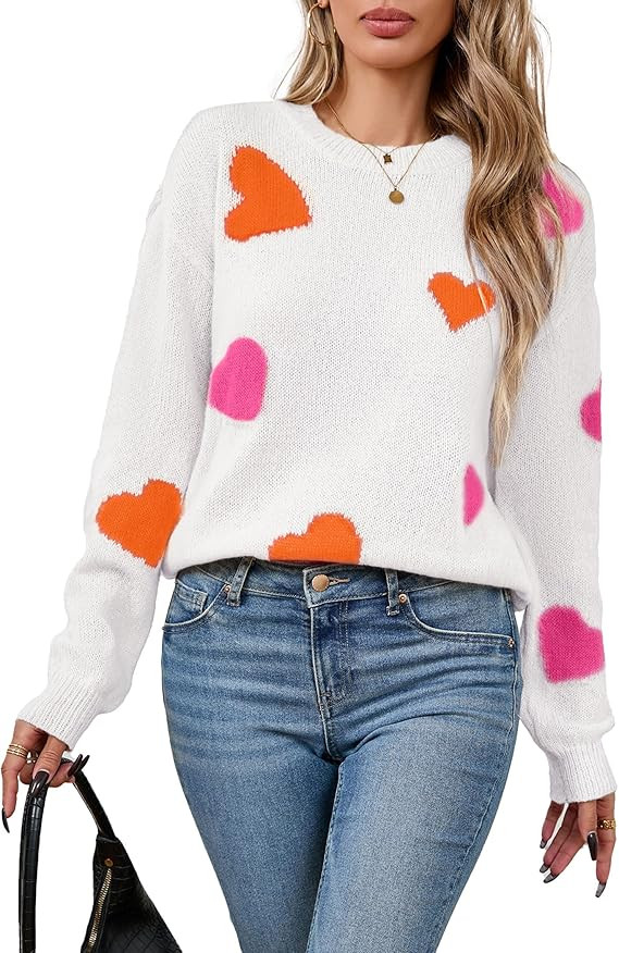 Womens Valentine Heart Sweater 2026 Valentines Day Trendy Cute Oversized Long Sleeve Pullover Swe... | Amazon (US)
