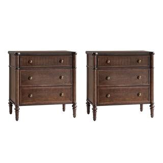 JAYDEN CREATION Roland Walnut 3-Drawer 28 in. W Nightstand Set of 2 with Built-In Charging Statio... | The Home Depot