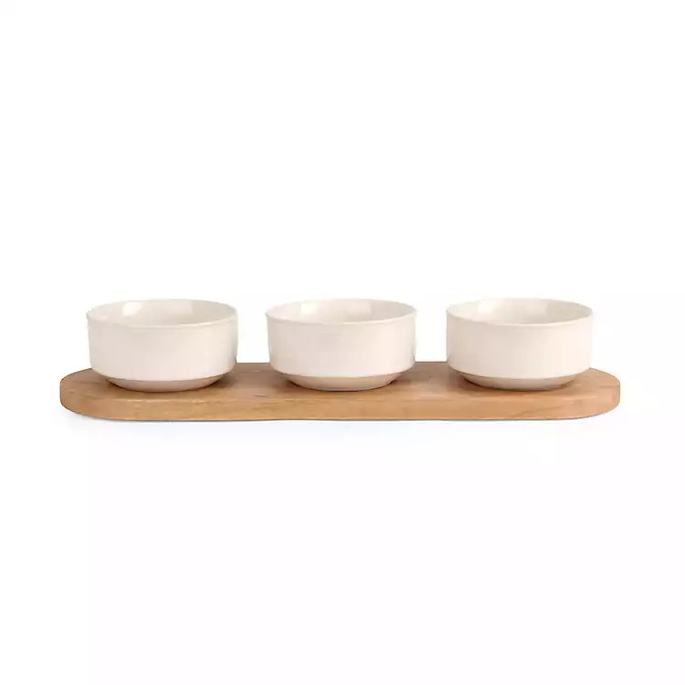 3-pc. Dip Bowl Set with Mango Wood Tray | Kirklands