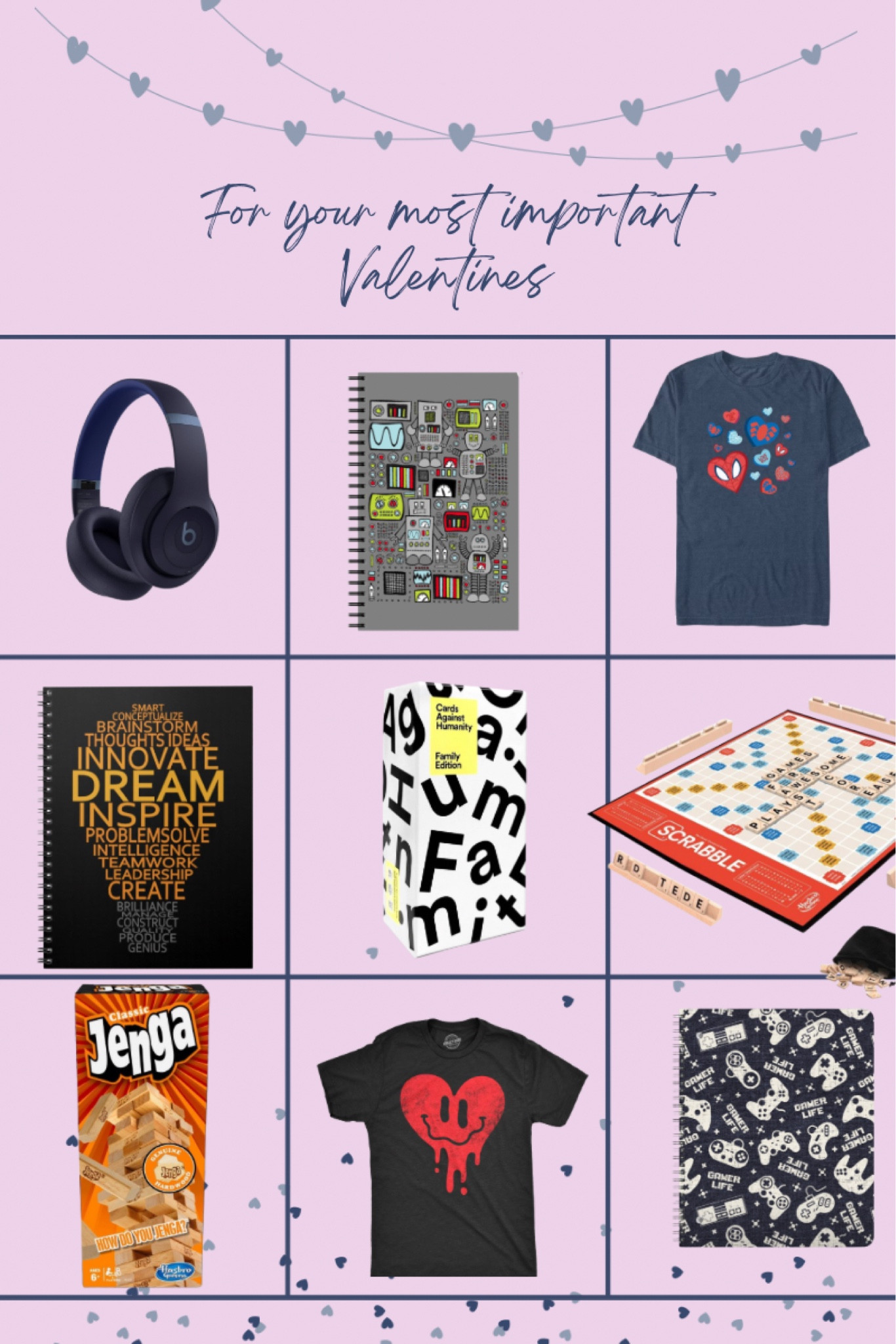 Boy Valentine Gift Guide:

All they really want is time together! Pick up some family games for cozy nights of fun, graphic tees with heart designs to remind them of your love, or bedside journals to spark their creativity and keep their ideas flowing.

#LTKFindsUnder50 #LTKGiftGuide #LTKSeasonal