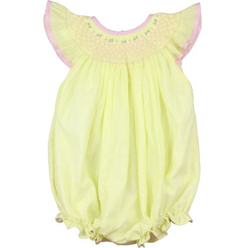 Yellow Swiss Dot Smocked Bubble | Cecil and Lou