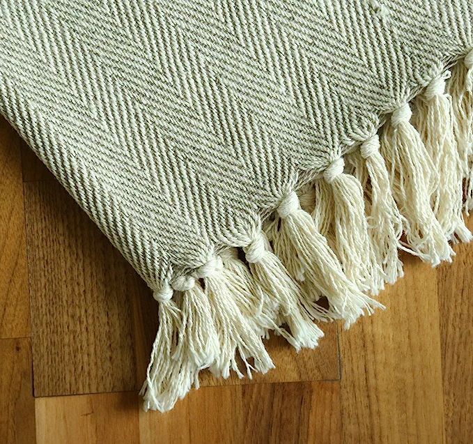 Cotton Herringbone Throw Blanket - 50 x 60 Inch - Modern Boho Living Room Decor Cozy Warm Bed Thr... | Amazon (US)