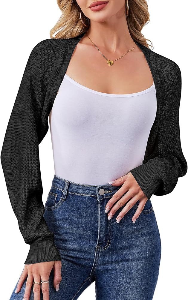 Women's Bolero Shrug Sweater Cropped Cardigan Long Sleeve Open Front Casual Arm Knit Shrugs Sweat... | Amazon (US)