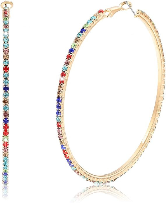 Large Hoop Earrings for Women Rhinestone Crystal Big Circle Hoops Stud Earrings Bridal Wedding Je... | Amazon (US)