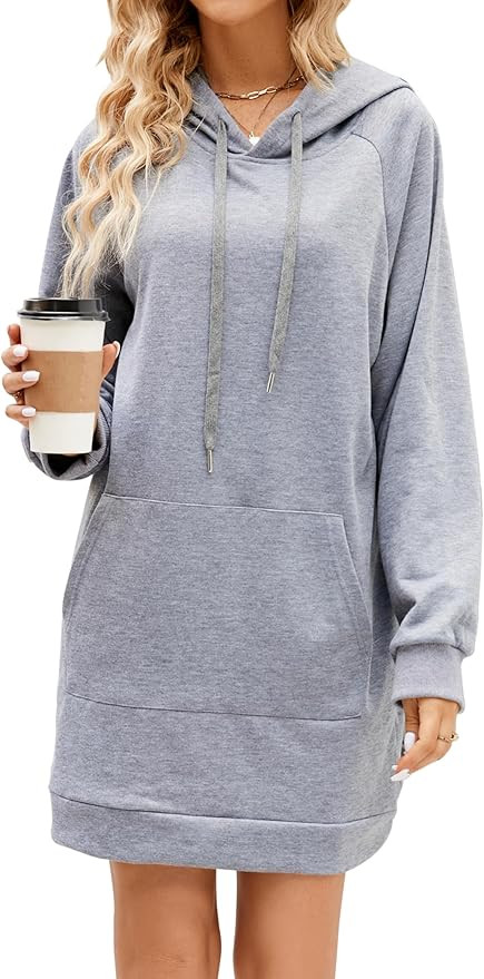 WOAIVOOU Women Oversized Hoodie Dress Casual Sweatshirt Dress with Hood Pullover Long Hoodie with... | Amazon (US)