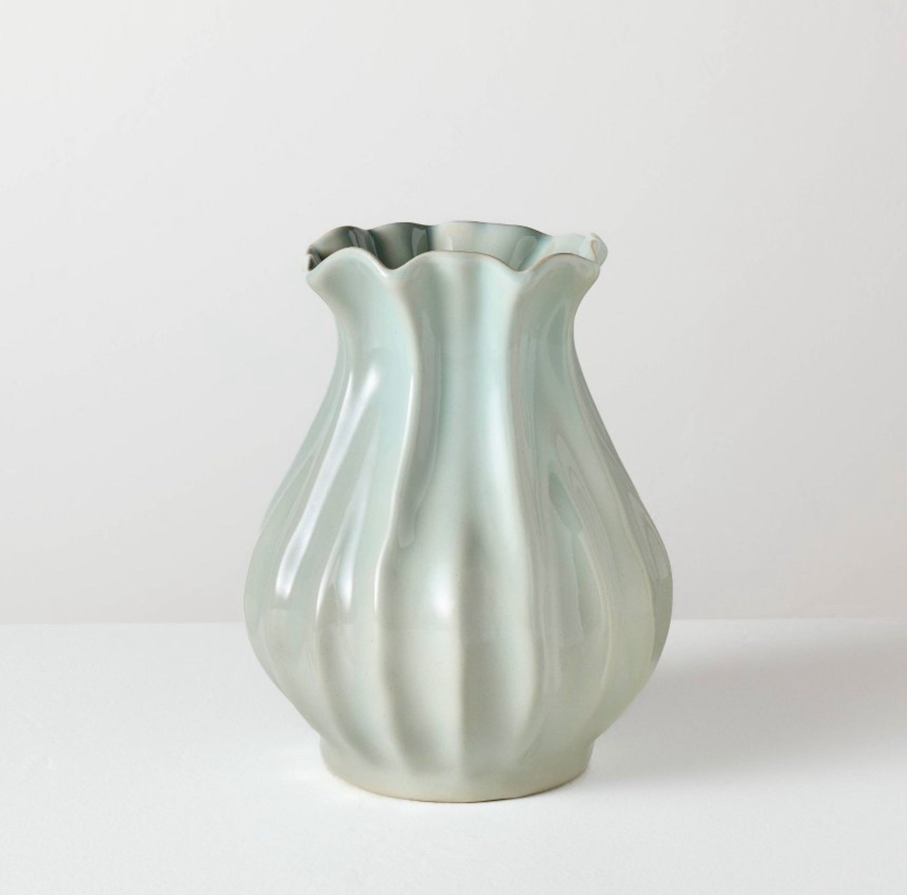 9” pleated ceramic vase 
blueish green 😱