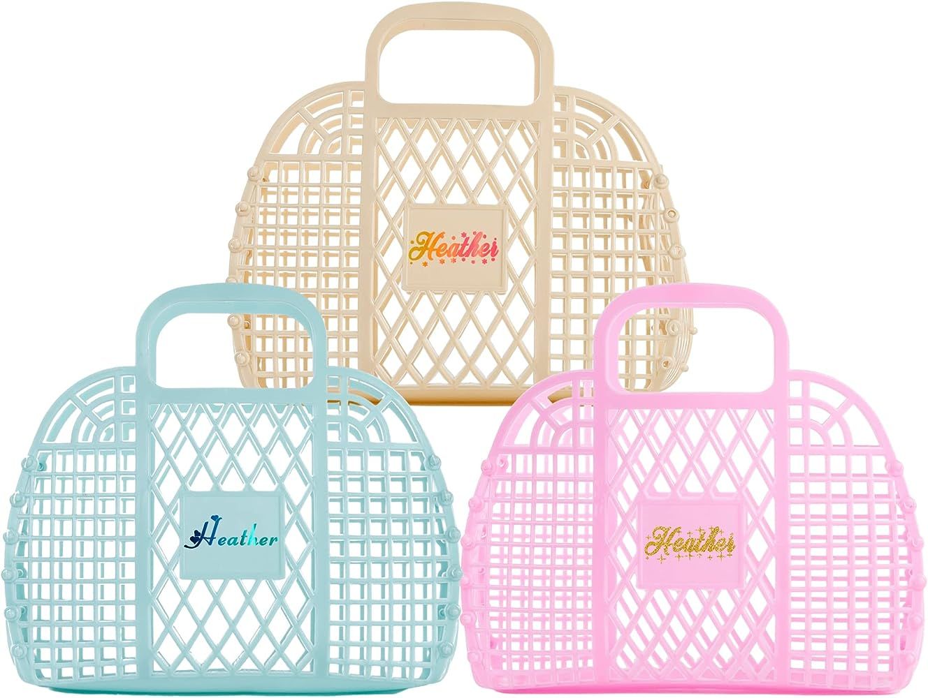 Personalized Jelly Bags Beach Basket for Kids, Retro Style Summer Child Gifts Tote Purse Reusable... | Amazon (US)